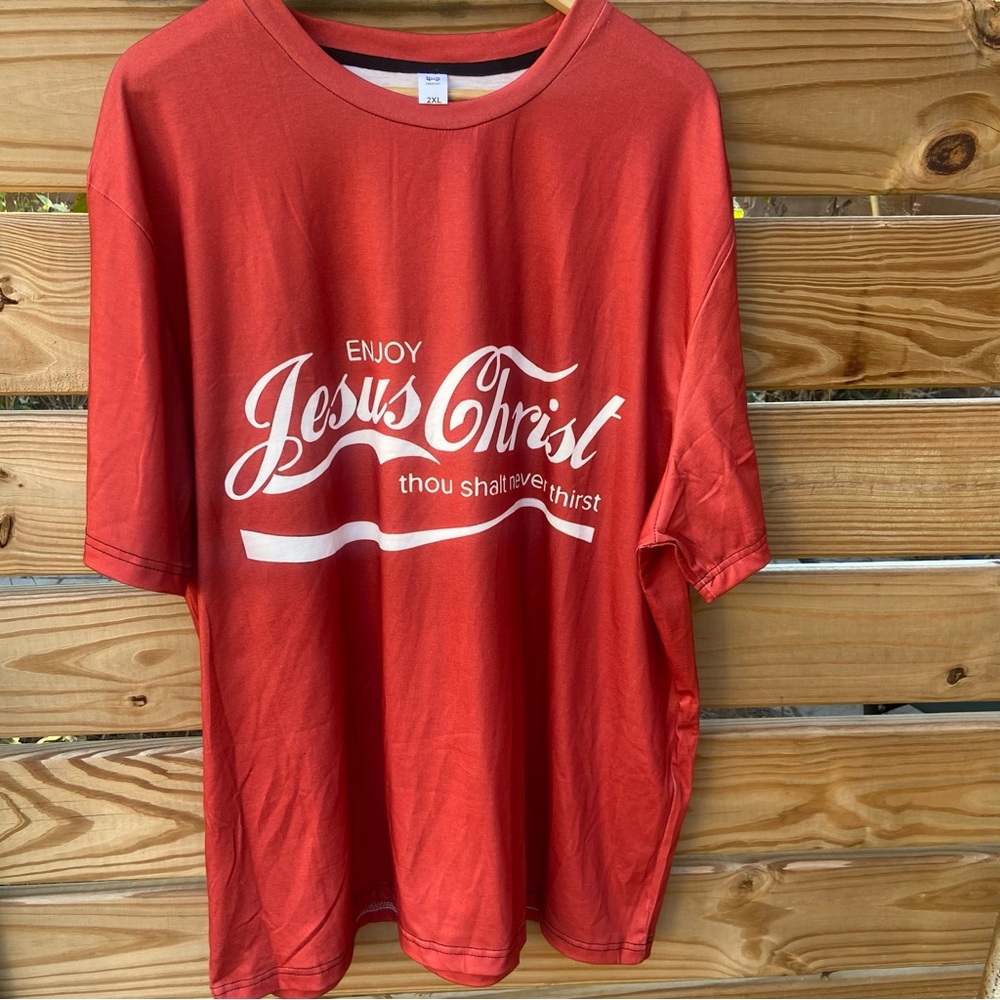Jesus Christ Thou Shall Not Thirst Coca Cola Font Teeshirt